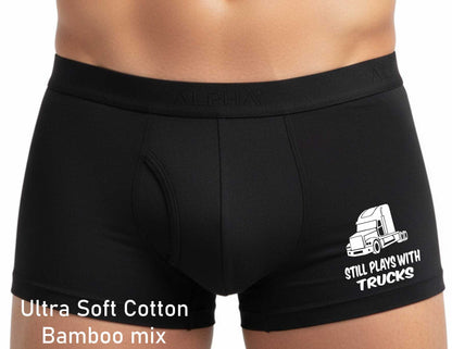 Bamboo Boxer Shorts Still Plays With Trucks Funny HGV Driver Gift For Him