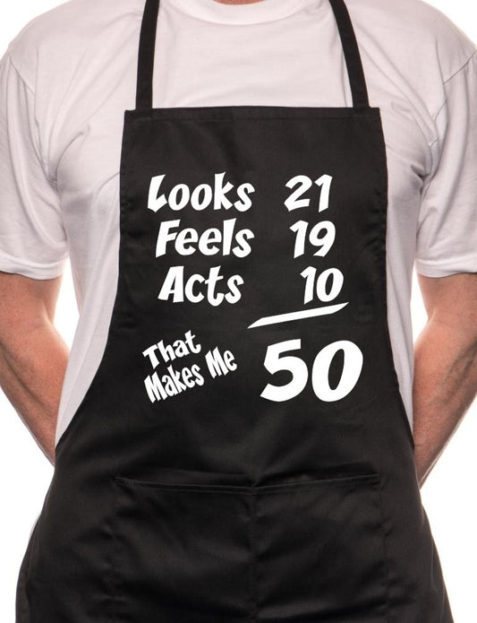 50th Birthday Looks Feels BBQ Funny Apron