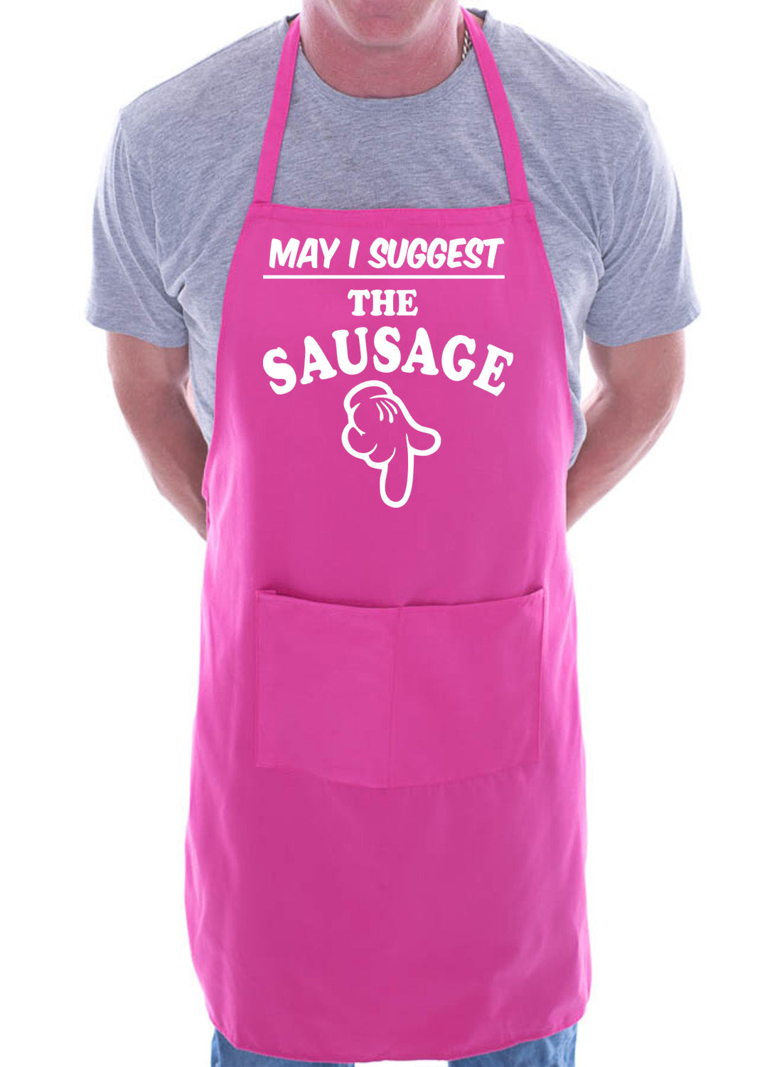 BBQ Apron May I Suggest Sausage Funny Slogan Gift Novelty Cooking Fathers Day