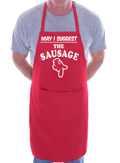 BBQ Apron May I Suggest Sausage Funny Slogan Gift Novelty Cooking Fathers Day