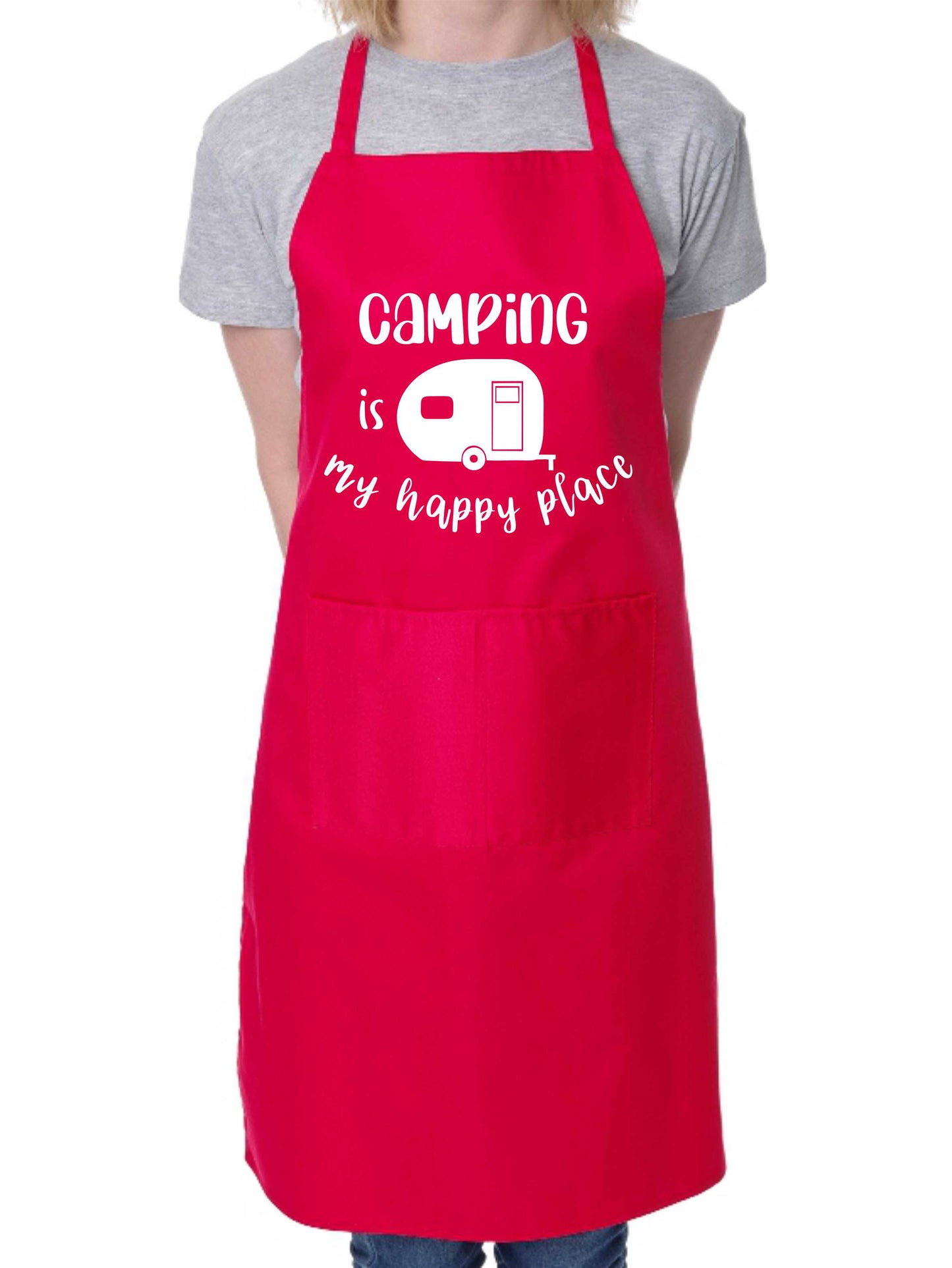 Camping Is My Happy Place Apron Baking BBQ Cooking