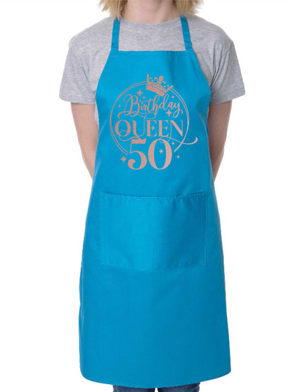 Birthday Queen 50 Ladies Apron 50th Birthday Gift Funny Apron In Rose Gold Design Cooking Apron