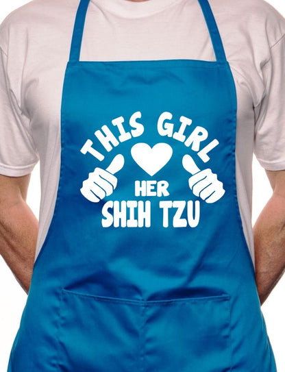 Adult This Girl Loves Her Shih Tzu Dog BBQ Cooking Funny Novelty Apron
