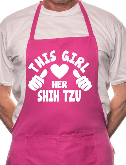 Adult This Girl Loves Her Shih Tzu Dog BBQ Cooking Funny Novelty Apron