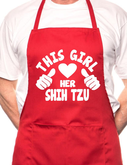 Adult This Girl Loves Her Shih Tzu Dog BBQ Cooking Funny Novelty Apron
