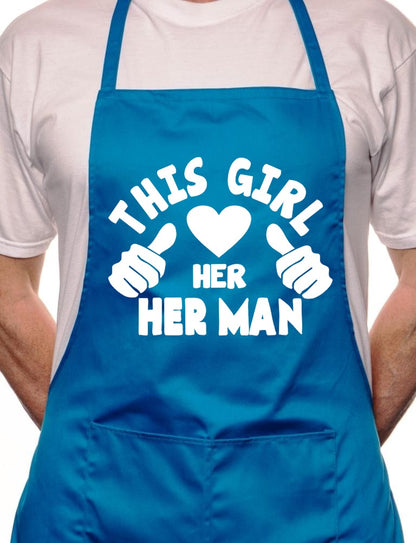 Adult This Girl Loves Her Man BBQ Cooking Funny Novelty Apron