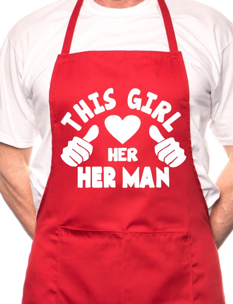 Adult This Girl Loves Her Man BBQ Cooking Funny Novelty Apron