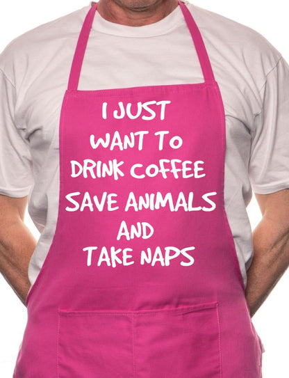 Adult I Just Want To Drink Coffee BBQ Cooking Funny Novelty Apron