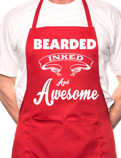 Adult Bearded Inked & Awesome Tattoo BBQ Cooking Funny Novelty Apron