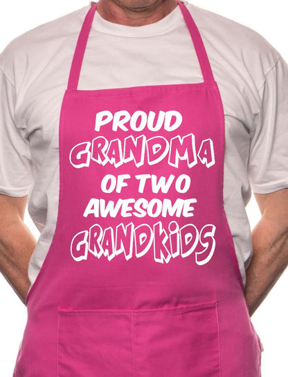 Adult Proud Grandma Of 2 Grandkids BBQ Cooking Funny Novelty Apron