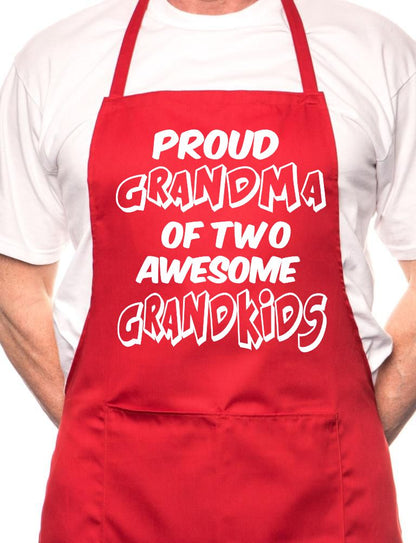 Adult Proud Grandma Of 2 Grandkids BBQ Cooking Funny Novelty Apron