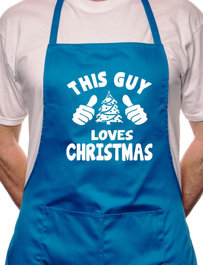 Adult This Guy Loves Christmas Santa BBQ Cooking Funny Novelty Apron