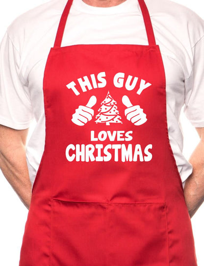 Adult This Guy Loves Christmas Santa BBQ Cooking Funny Novelty Apron