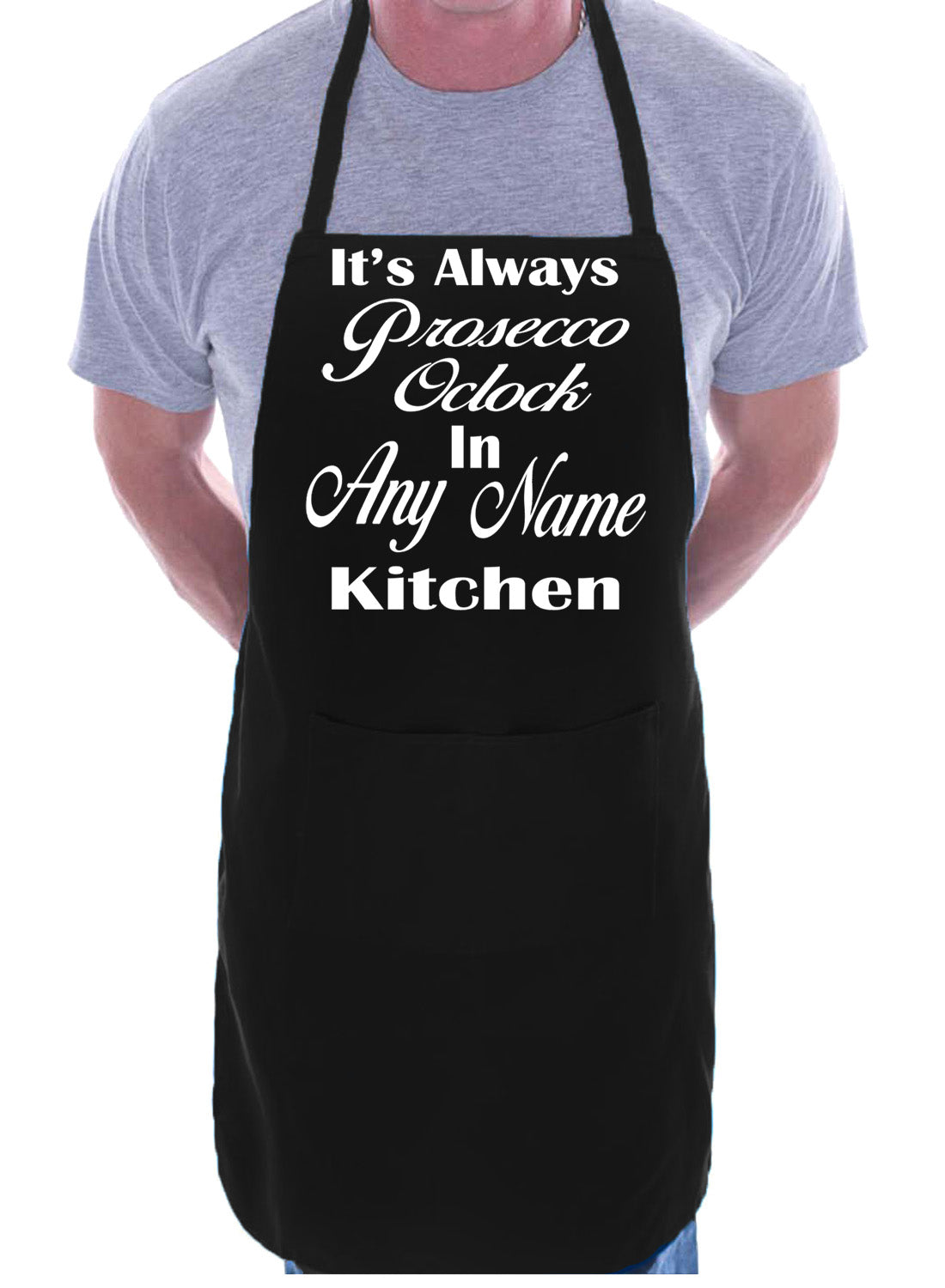 Adult Personalised BBQ Apron Prosecco O'Clock In Kitchen Gift Any Name Word