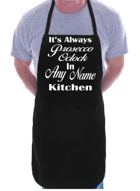 Adult Personalised BBQ Apron Prosecco O'Clock In Kitchen Gift Any Name Word