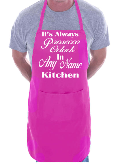 Adult Personalised BBQ Apron Prosecco O'Clock In Kitchen Gift Any Name Word