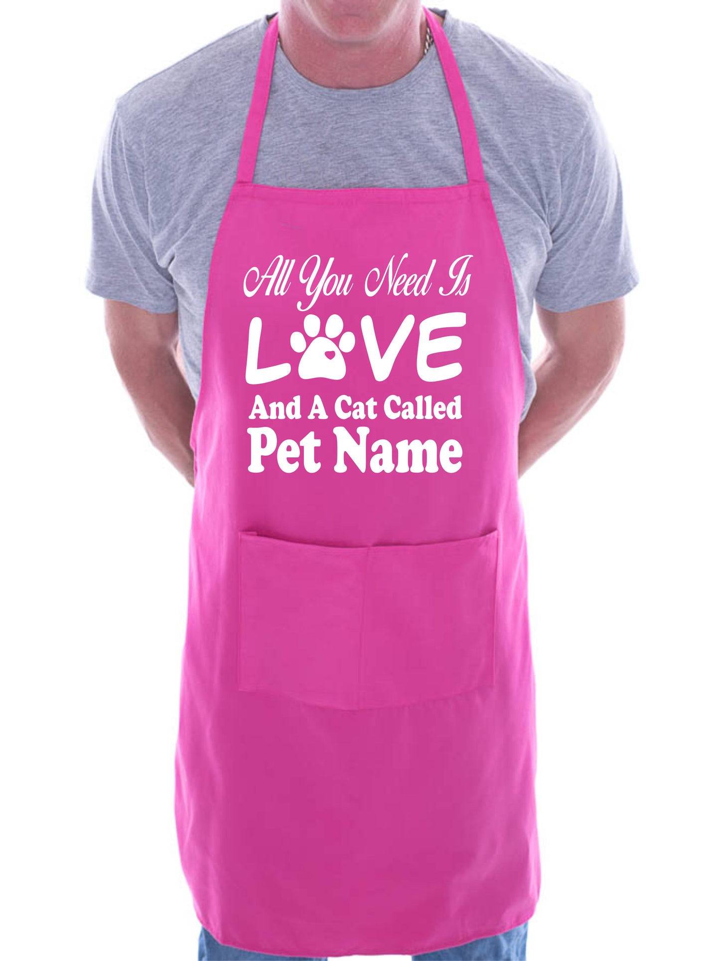 Adult Apron Personalised BBQ All You Need Is love And A Cat Pet Name Pet Lover