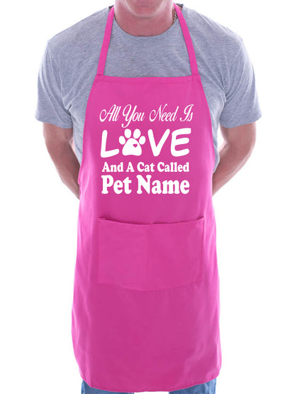 Adult Apron Personalised BBQ All You Need Is love And A Cat Pet Name Pet Lover