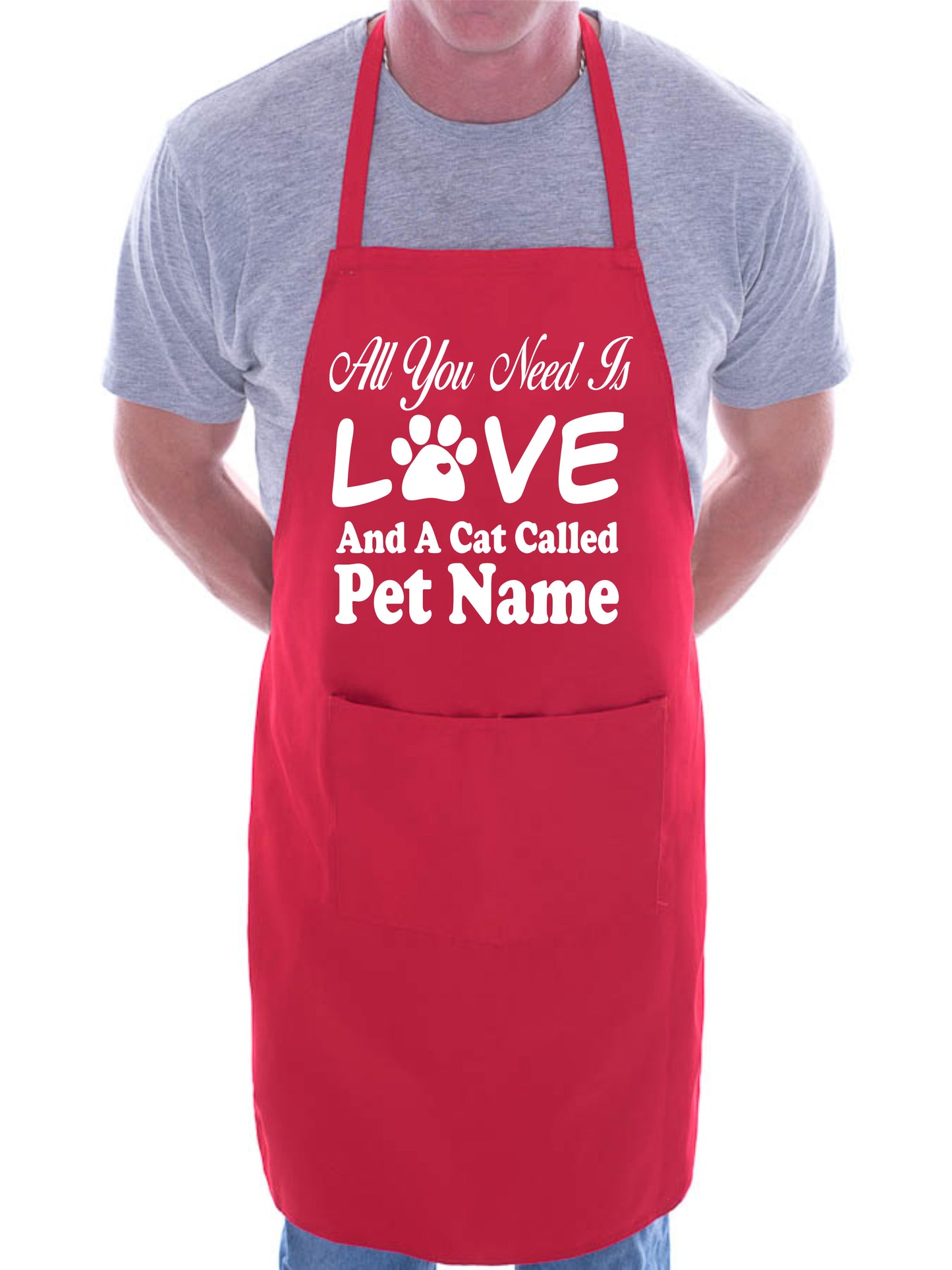 Adult Apron Personalised BBQ All You Need Is love And A Cat Pet Name Pet Lover