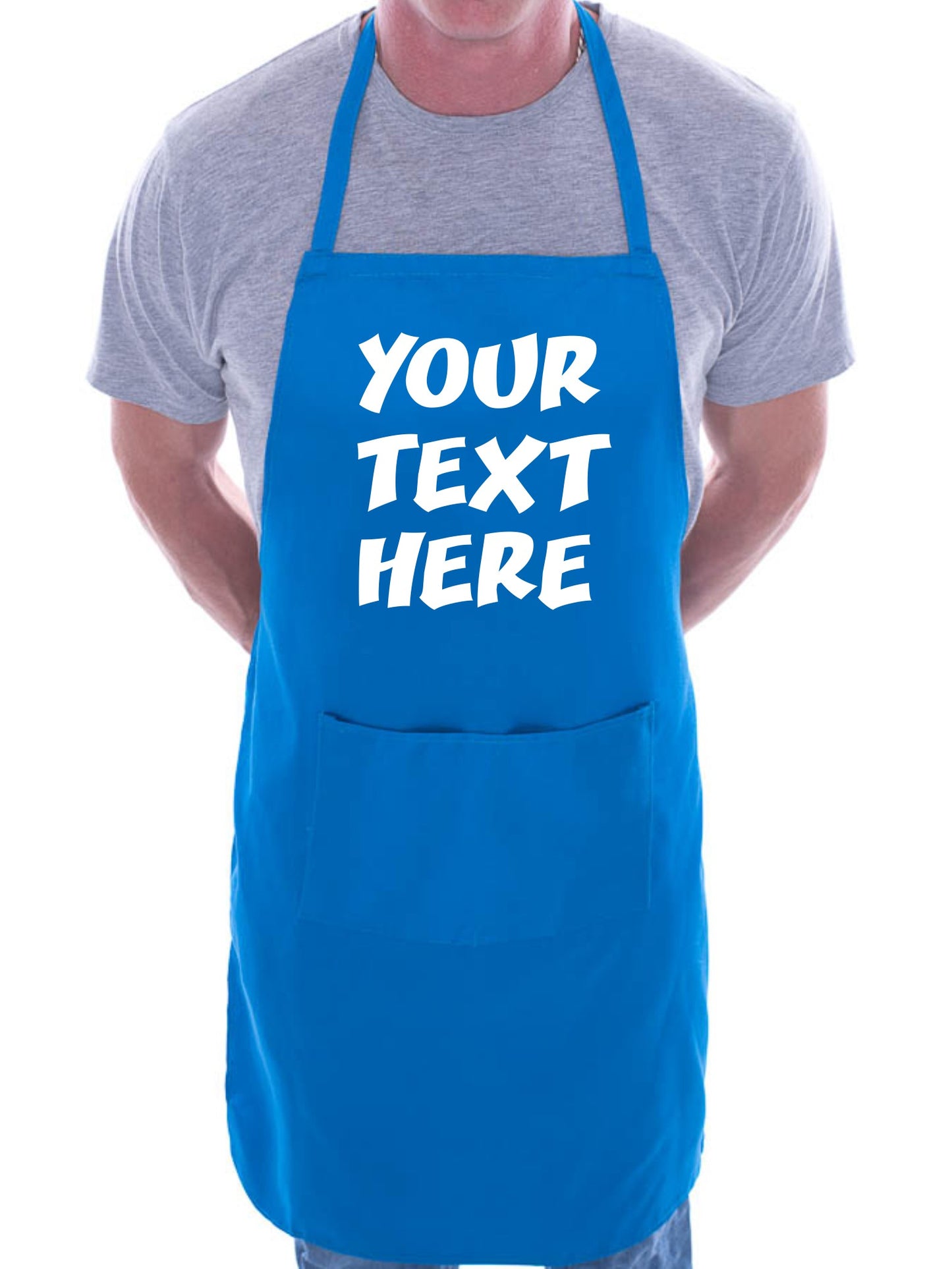 Personalised Apron Your Text Here Any Name Any Words BBQ Cooking Blue