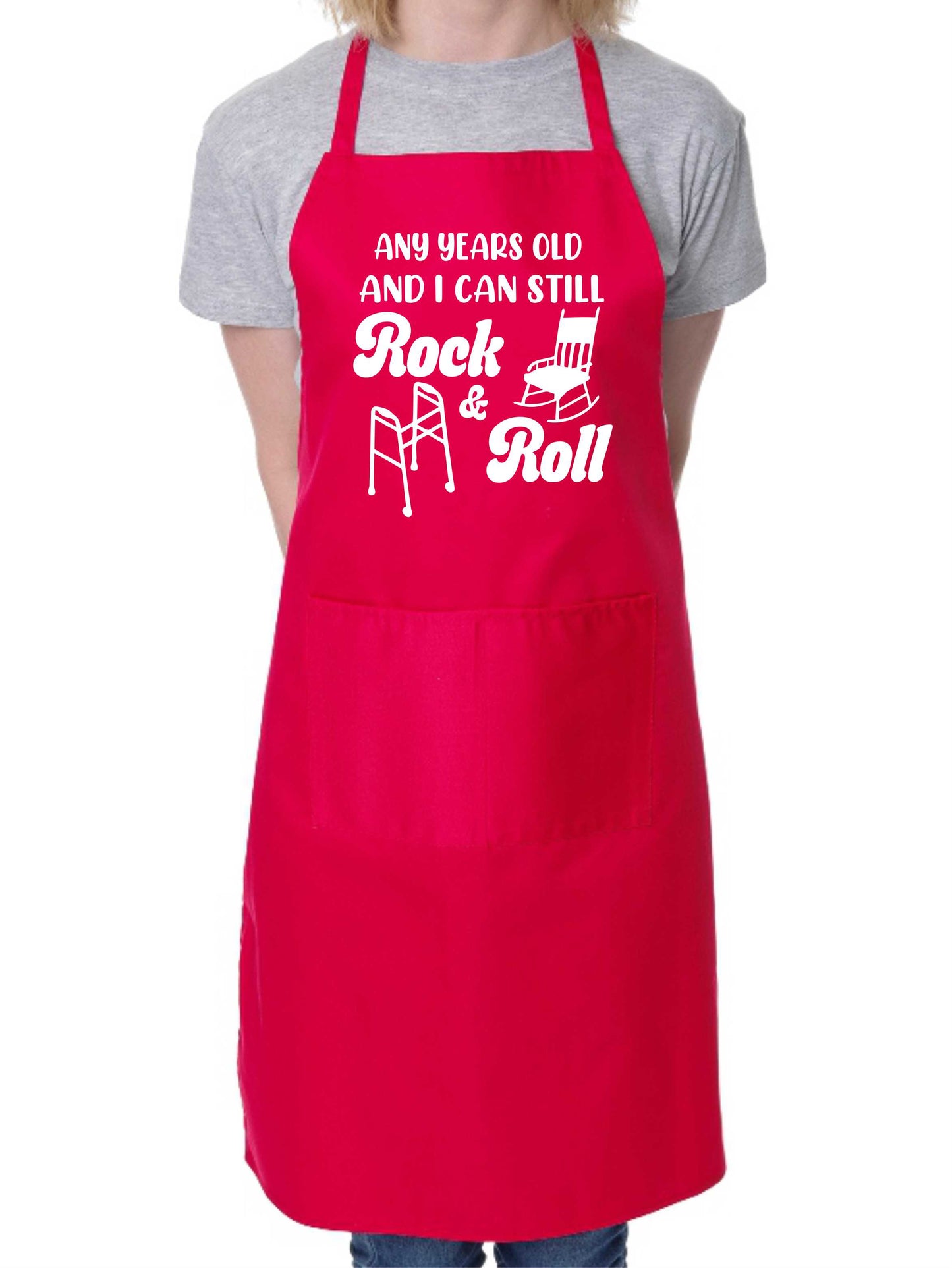 Personalised Apron Rock & Roll Birthday Your Age Here Funny Gift