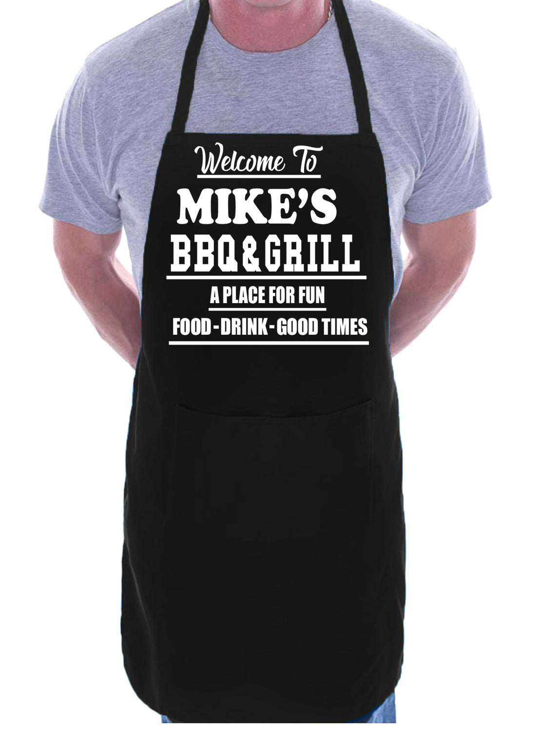 Personalised Apron Welcome To Mike's BBQ & Grill Birthday Your Own Name Place