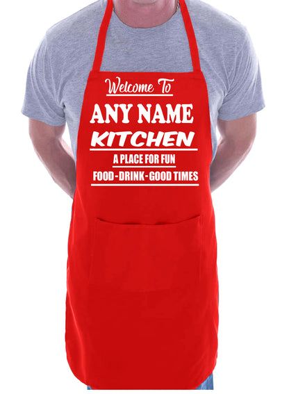 Adult Personalised Apron Welcome To Kitchen Birthday Gift My Name Cafe Name