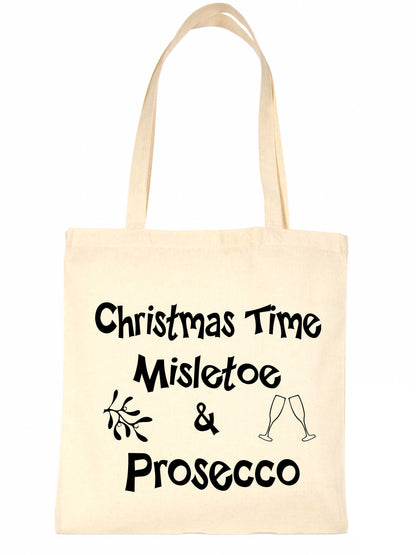 Christmas Time Mistletoe & Wine Xmas Gift Funny Shopping Tote Bag For Life