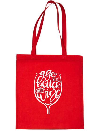 Age Gets Better With Wine Tote Bag Funny Birthday Gift Resuable Shopping Bag