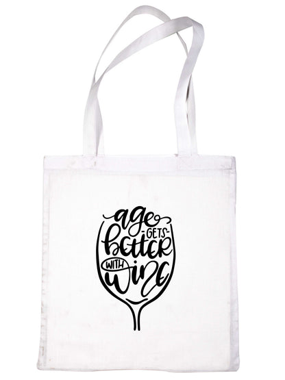 Age Gets Better With Wine Tote Bag Funny Birthday Gift Resuable Shopping Bag