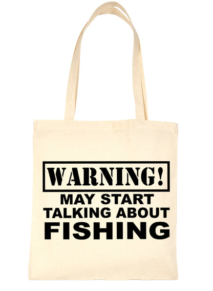 Warning May Talk About Fishing Angling Angler Bag For Life Shopping Tote Bag