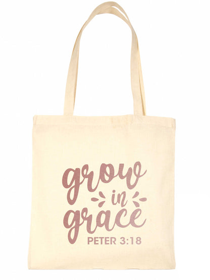 Grow In Grace In Rose Gold Print Christian Church Gift Resuable Shopping Bag