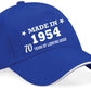 Made in 1954 70th Birthday Baseball Cap 70 Year Old Gift For Men & Ladies