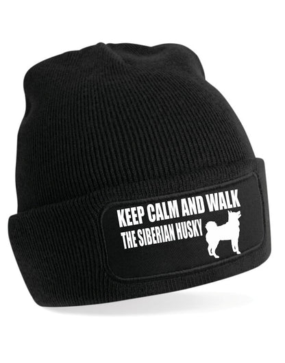 Keep Calm & Walk Siberian Husky Beanie Hat Dog Lovers Gift For Men & Ladies