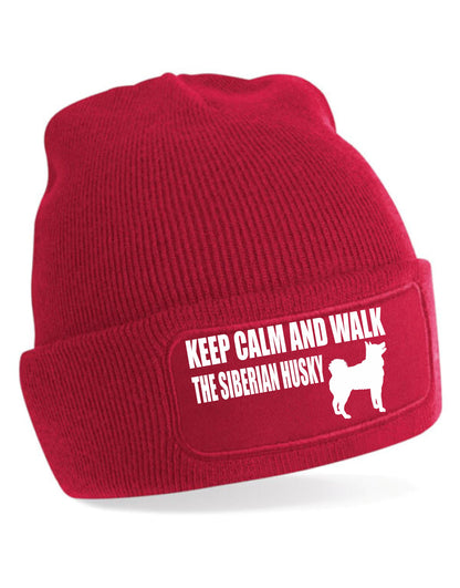 Keep Calm & Walk Siberian Husky Beanie Hat Dog Lovers Gift For Men & Ladies