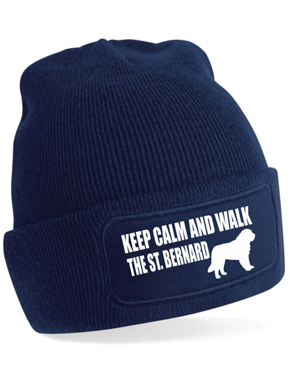 Keep Calm & Walk Saint Bernard Beanie Hat Dog Lovers Gift For Men & Ladies