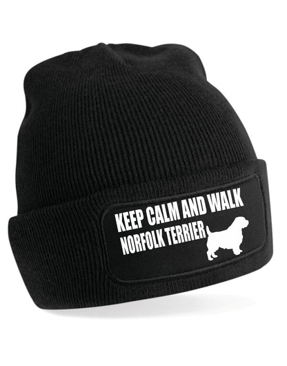 Keep Calm & Walk Norfolk Terrier Beanie Hat Dog Lovers Gift For Men & Ladies