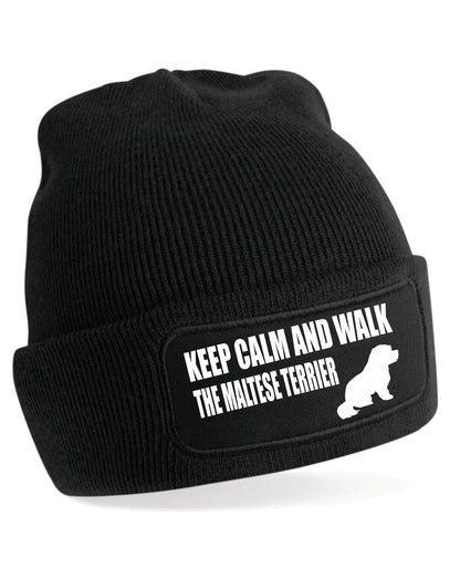 Keep Calm & Walk Maltese Terrier Beanie Hat Dog Lovers Gift For Men & Ladies