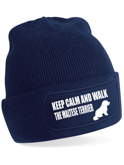 Keep Calm & Walk Maltese Terrier Beanie Hat Dog Lovers Gift For Men & Ladies