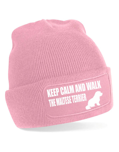 Keep Calm & Walk Maltese Terrier Beanie Hat Dog Lovers Gift For Men & Ladies