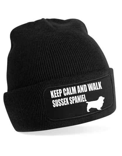 Keep Calm & Walk Sussex Spaniel Beanie Hat Dog Lovers Gift For Men & Ladies
