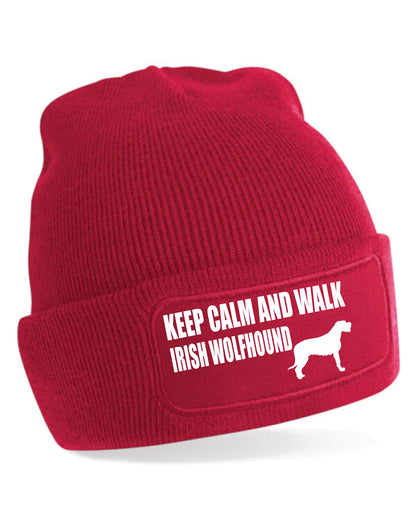 Keep Calm & Walk Irish Wolfhound Beanie Hat Dog Lovers Gift For Men & Ladies