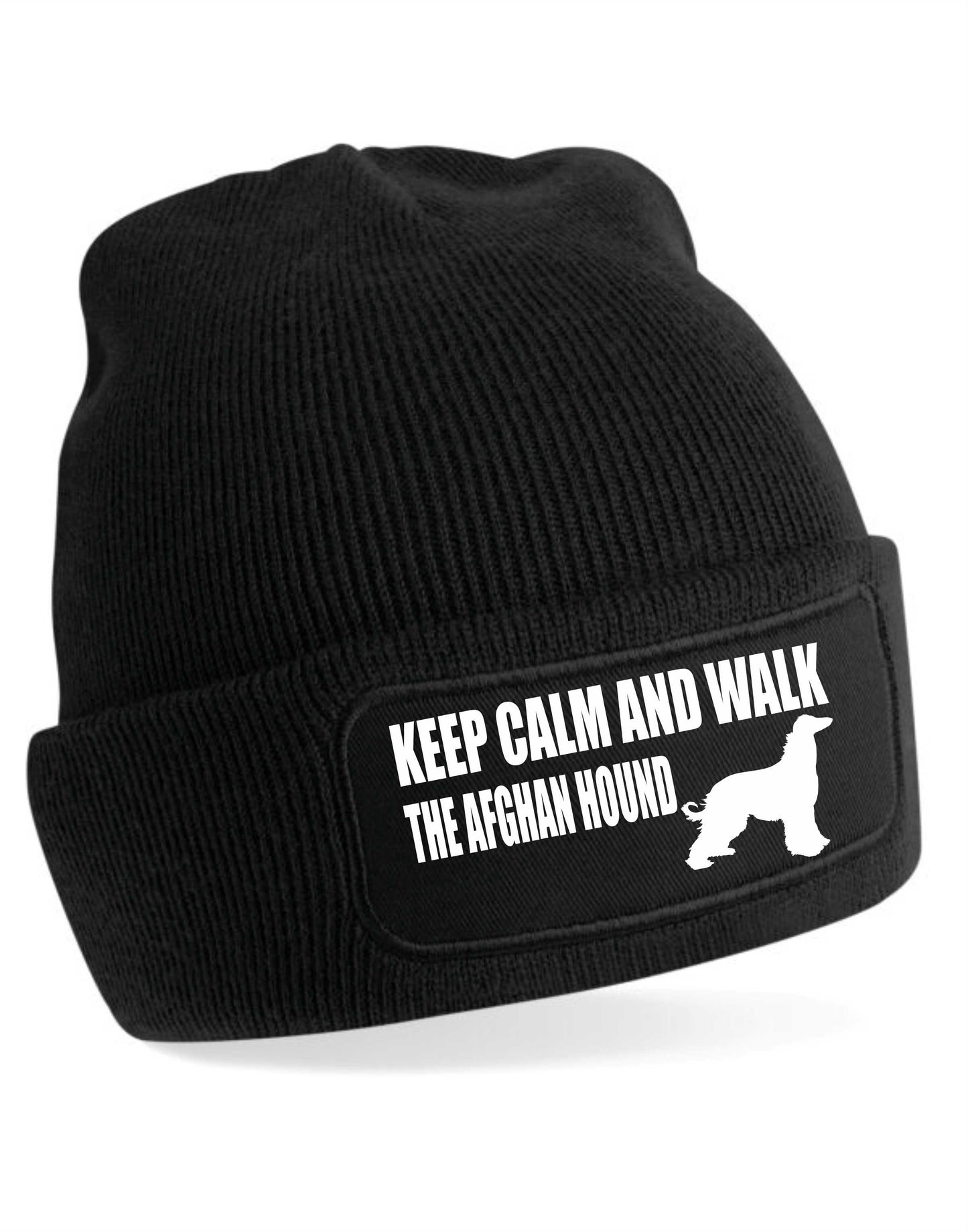 Keep Calm & Walk Afghan Hound Beanie Hat Dog Lovers Gift For Men & Ladies