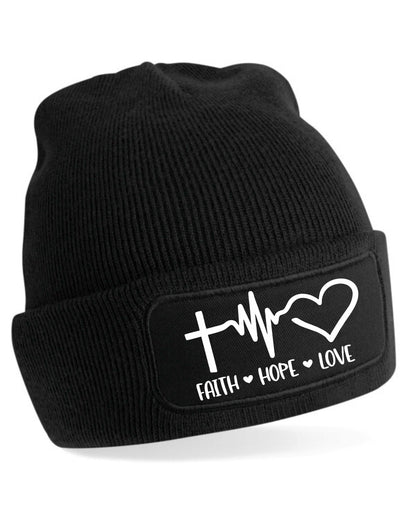 Faith Hope Love Beanie Hat Religious Birthday Gift For Men & Ladies