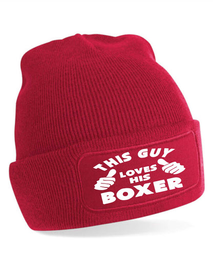 This Guy Loves His Boxer Beanie Hat Funny Dog Lovers Gift For Men