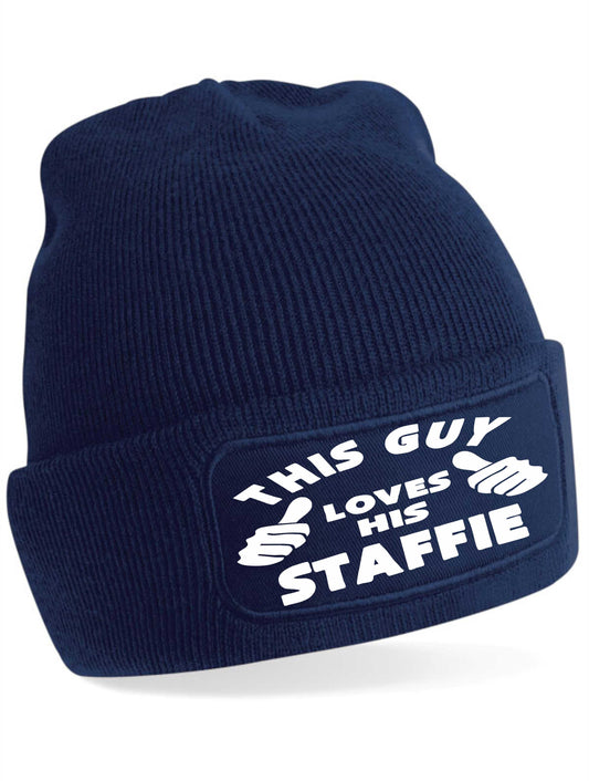 This Guy Loves His Staffie Beanie Hat Funny Dog Lovers Gift For Men