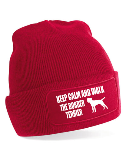 Keep Calm & Walk Border Terrier Beanie Hat Dog Lovers Gift For Men & Ladies
