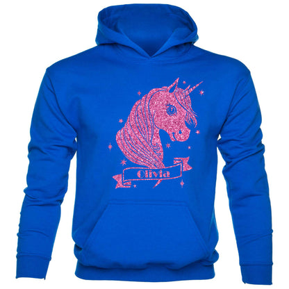 Kids Unicorn Personalised Hoodie Any Name Nickname Olivia In Pink Glitter