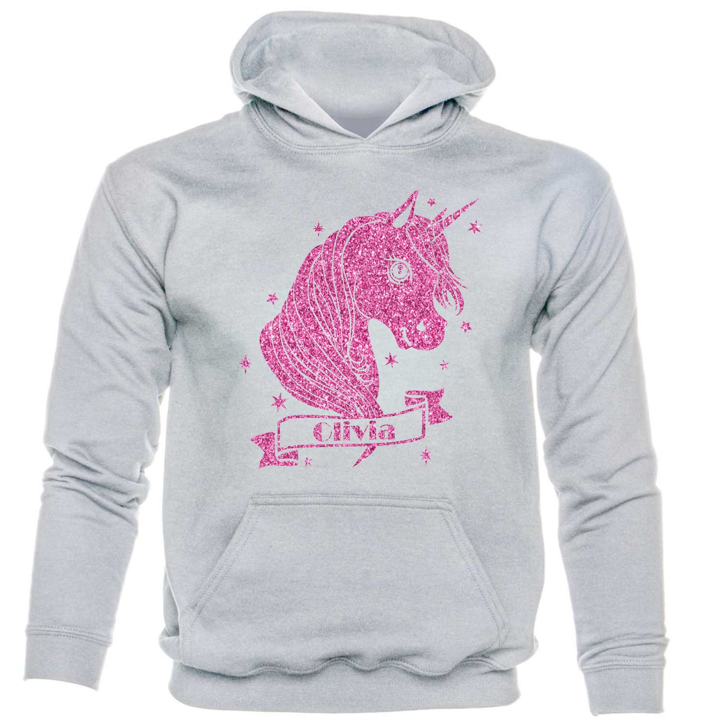 Kids Unicorn Personalised Hoodie Any Name Nickname Olivia In Pink Glitter