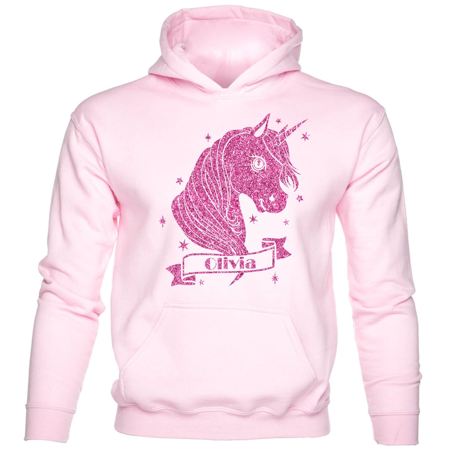 Kids Unicorn Personalised Hoodie Any Name Nickname Olivia In Pink Glitter